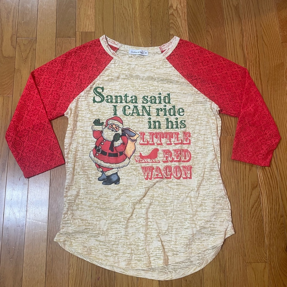 Christmas sexy holiday shirt “Santa said I can ride in his little red wagon”‎ M